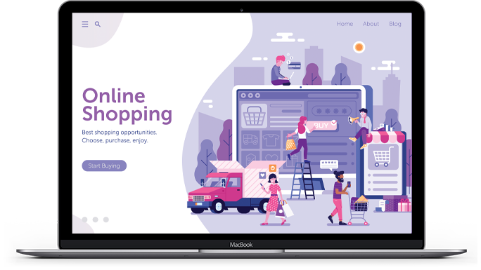 laptop showing a online shopping illustration