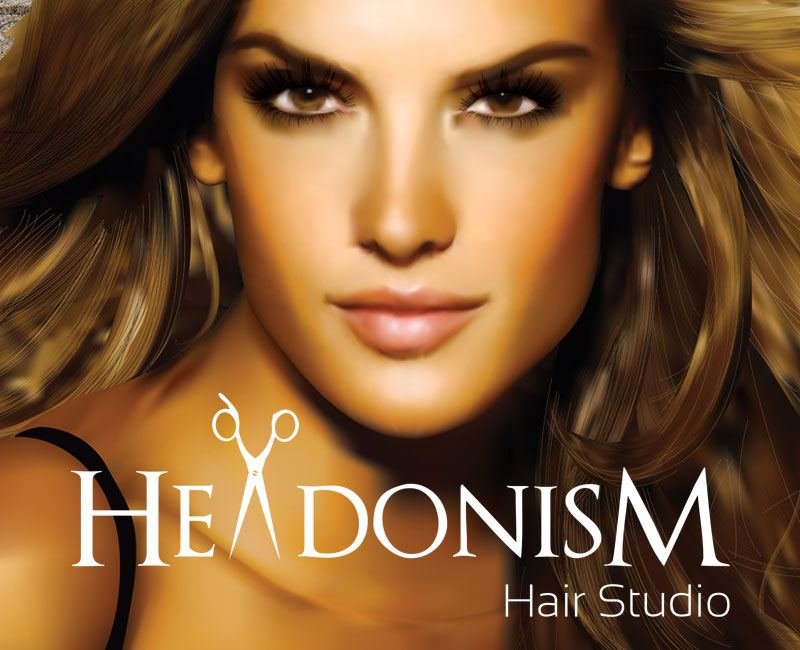 Headonism Hair Studio logo over a portrait