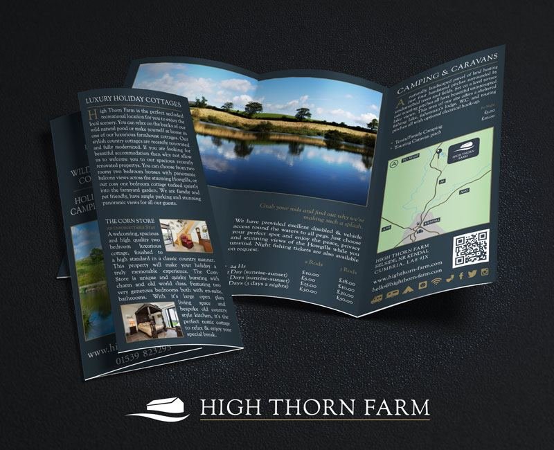 High Thorn Farm tri-fold brochure on a dark surface